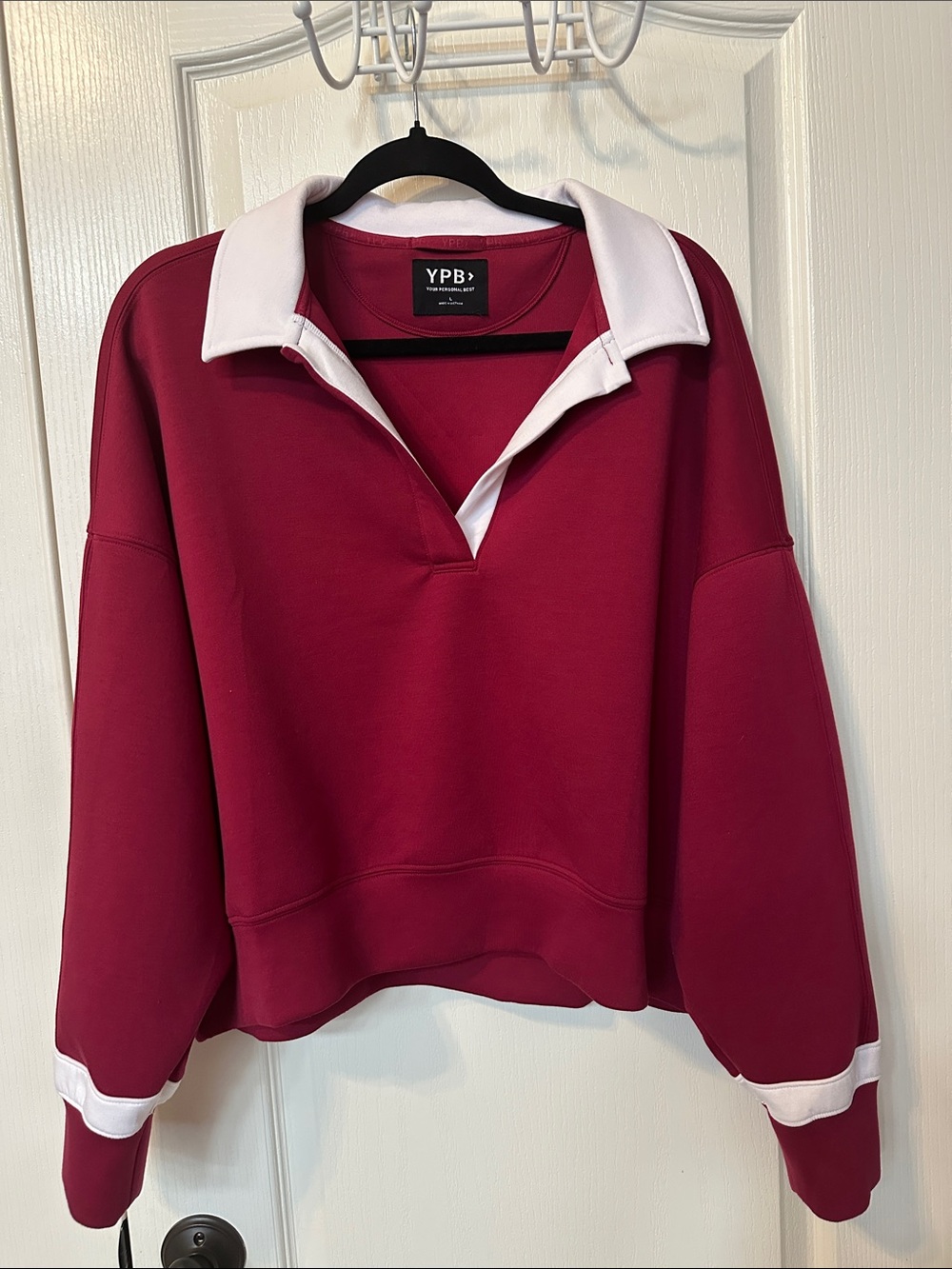 Abercrombie & Fitch Wine Polo Sweatshirt w/ White Collar & Cuff Trim Sz Large